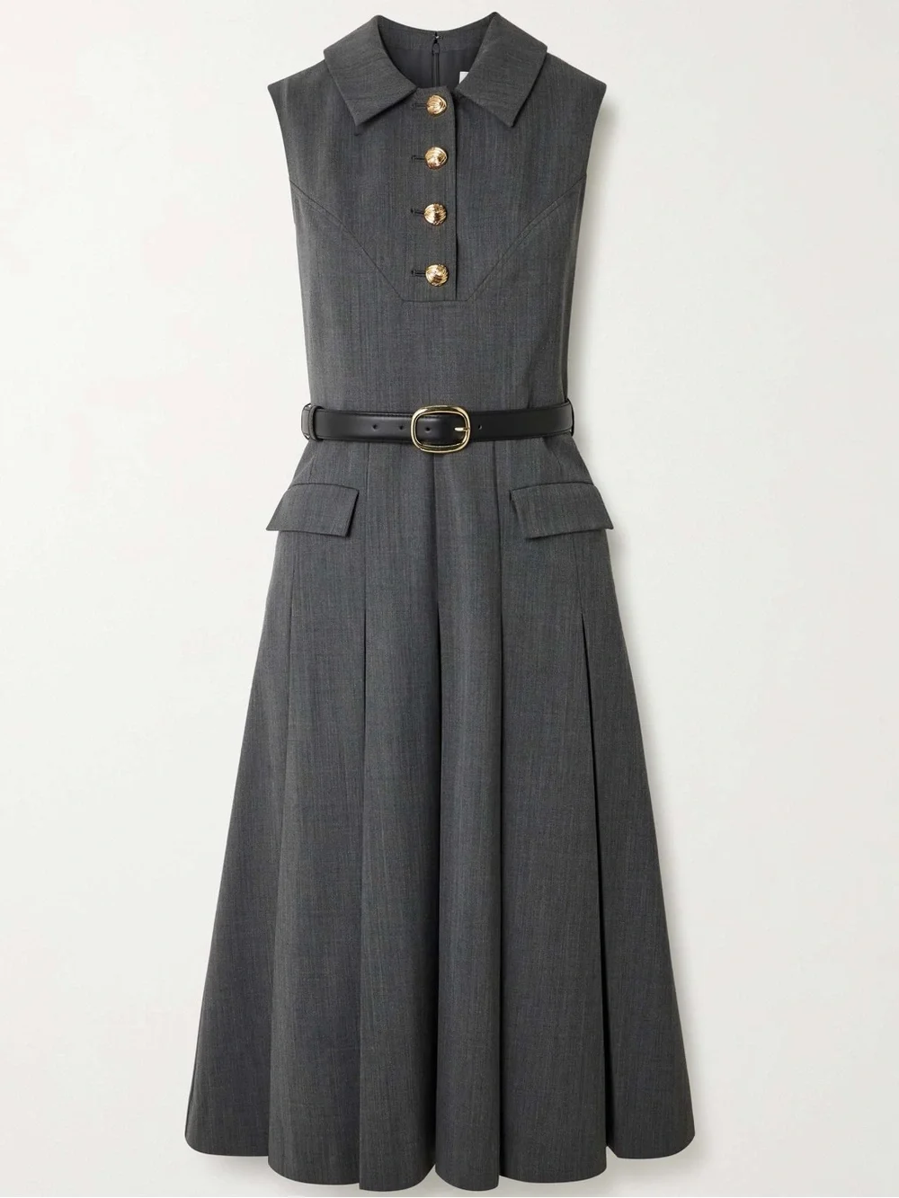 NWOT Self-Portrait GREY TAILORED PLEATED MIDI DRESS - Picture 7 of 12